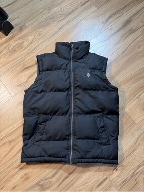 U.S. Polo Assn. Men's Black Puffer Vest Full Zip Pockets Stand-Up Collar S
